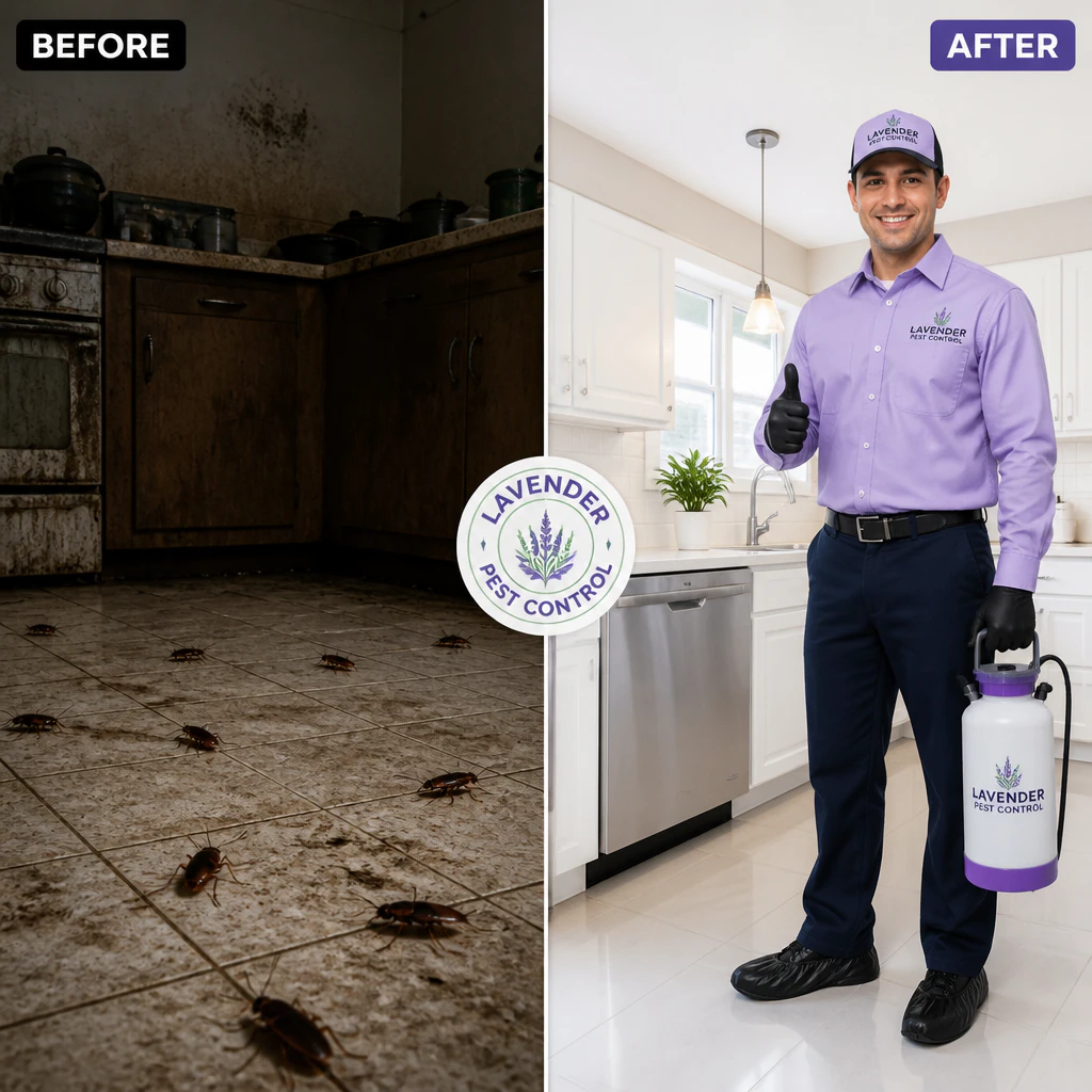 Pest control technician in clean kitchen