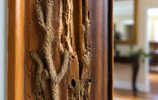 Termite damage on wooden door frame
